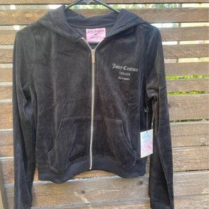 Woman Juicy Couture Forever21 Black Velour Zip Up Jersey Lined Hood Jacket